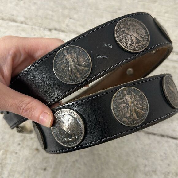 Vintage Genuine Leather Liberty Coin Conch Belt - Picture 3 of 11